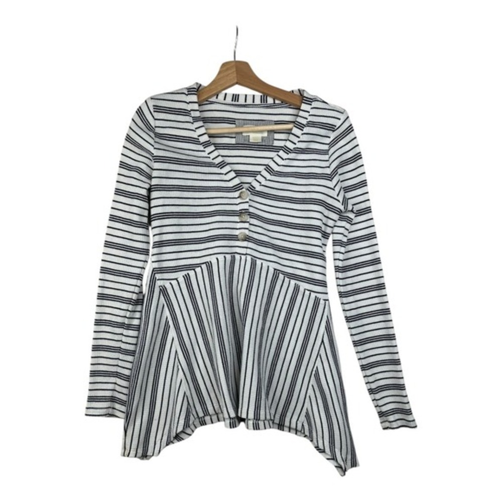 Anthropologie Maeve Striped Eliza Long Sleeve Sharkbite Hem Shirt size Small
